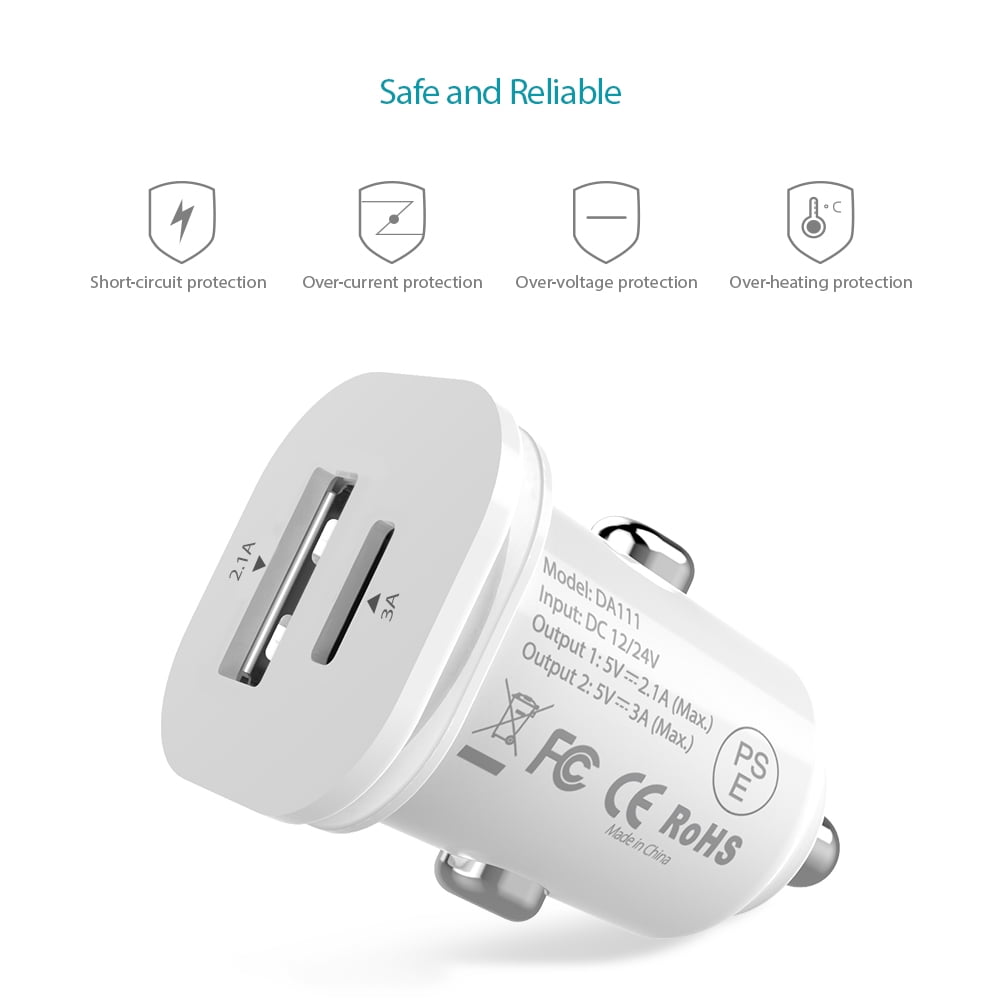 Chargeur allume-cigare 2 USB 2 ports USB 2.1A + 1A blanc - WE