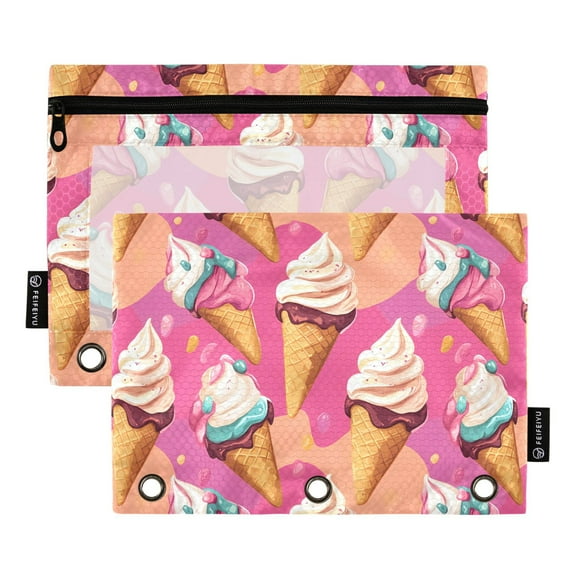 ALAZA 2 Pack Pencil Pouch Ice Cream Pink Pencil Case for 3 Ring Binder Clear Window Pencil Bag Organizers