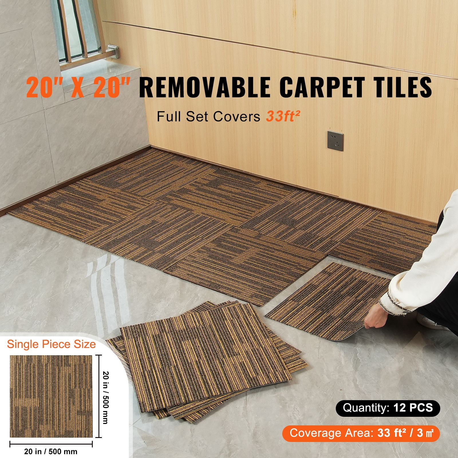 Carpet Tiles Reusable, 20"x 20"Carpet Squares With Padding Attached, Soft Padded Carpet Tiles, Easy Install DIY for Bedroom Living Room (12Tiles, Mixed Brown)