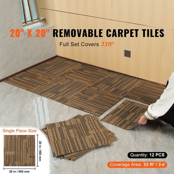Carpet Tiles Reusable 20x20 Carpet Squares with Padding Attached Soft Padded Easy Install DIY for Bedroom Living Room 12 Tiles Mixed Brown