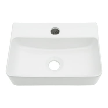 Floating Vessel Sink For Bathroom - Fulorni 14"x10" Bathroom Vessel Sink Rectangular Wall Mounted White Ceramic Porcelain Vanity Sink Bowl Basin