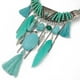 thumbnail image 3 of Babero bohemio vintage étnico con borlas de plumas para mujer Verde, 3 of 9