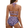 thumbnail image 2 of Renewold Comfortable Bathing Suit for Women Tummy Control Bikini Sets, 2 Pack Breathable Swimsuits with Bottom Purple Leopard Print Halter Neck Beach Pool Vacation Swimwear Size S, 2 of 6