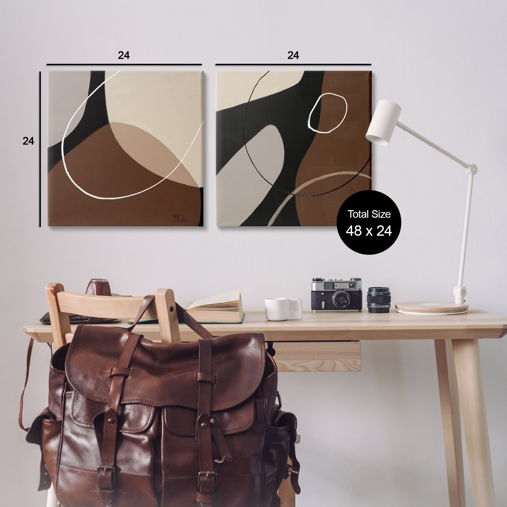 Stupell Industries Classic Abstract Neutral Shape Abstract Painting Wrapped Canvas Art Print Wall Art, 24 x 24, Set of 2