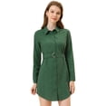 thumbnail image 1 of Vestido camisero con cuello abotonado y cinturón con mangas enrolladas para mujer Verde S, 1 of 5