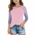 thumbnail image 2 of SERTG Children Casual T Shirts Kids Loose Soft Soid Color Block Crew Neck Tunic Tops 3/4 Sleeve Tees Spring Fall Blouses for 4-15 Years(Pink,14 Years), 2 of 7