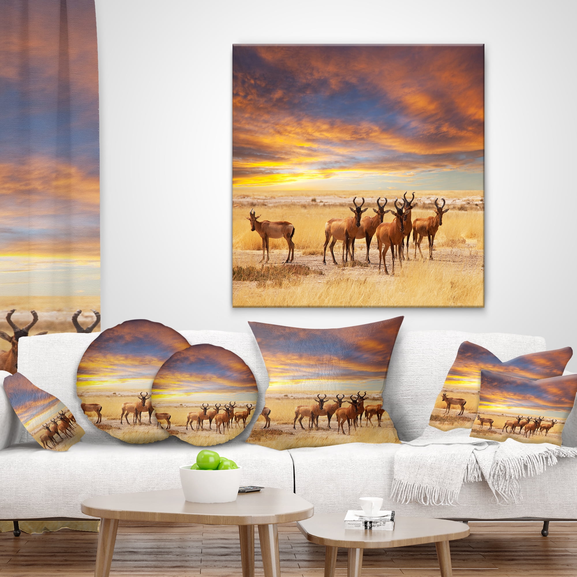 Designart Herd of Antelope in Etosha Park - African Landscape Printed Throw Pillow - 18x18