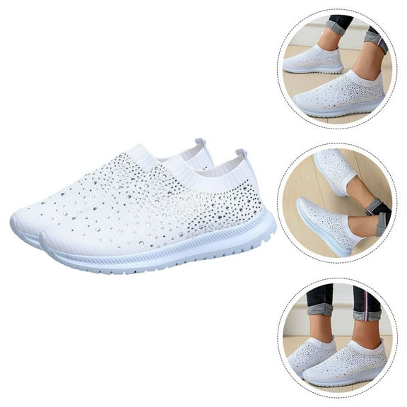 IDEANATEGRATE 1 Pair Women Rhinestone Sneakers Breathable Mesh Cloth for Indoor and Outdoor Use