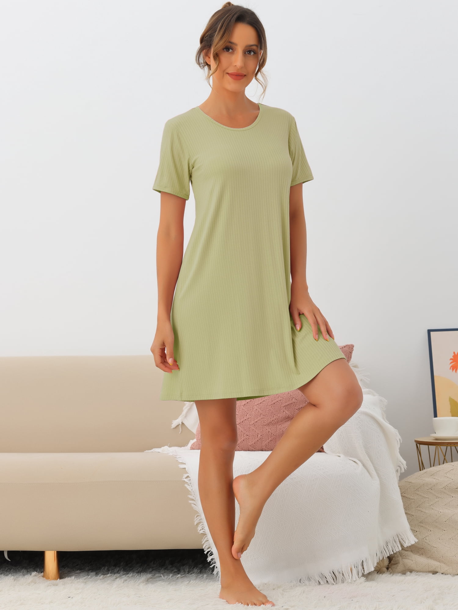 DARING DIVA Women's Modal Short Sleeve Sleep Shirt Crewneck Short Nightshirt S Yellow