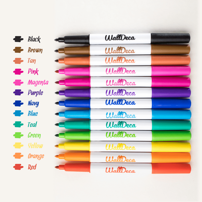 Walldeca Wet Erase Markers Fine Point, Assorted Colors, 8-count