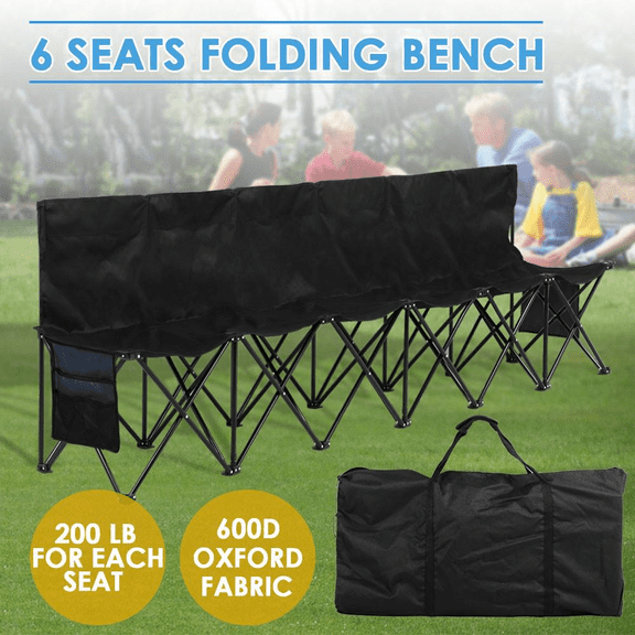 Renwick 6 Seats Outdoor Portable Folding Bench, Black