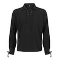 thumbnail image 2 of SAWOBUUN Men's Vintage Shirt V Neck Lacing Long Sleeve Solid Top Adjustable Drawstring Cuffs Casual Shirt, 2 of 6