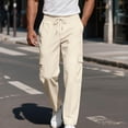 thumbnail image 5 of CLOISE Cargo Pants Men with Pockets Big and Tall Drawstring Mid Waist Straight Leg Long Pants Elastic Waist Solid Baggy Vacation Outfits Khaki XL, 5 of 6