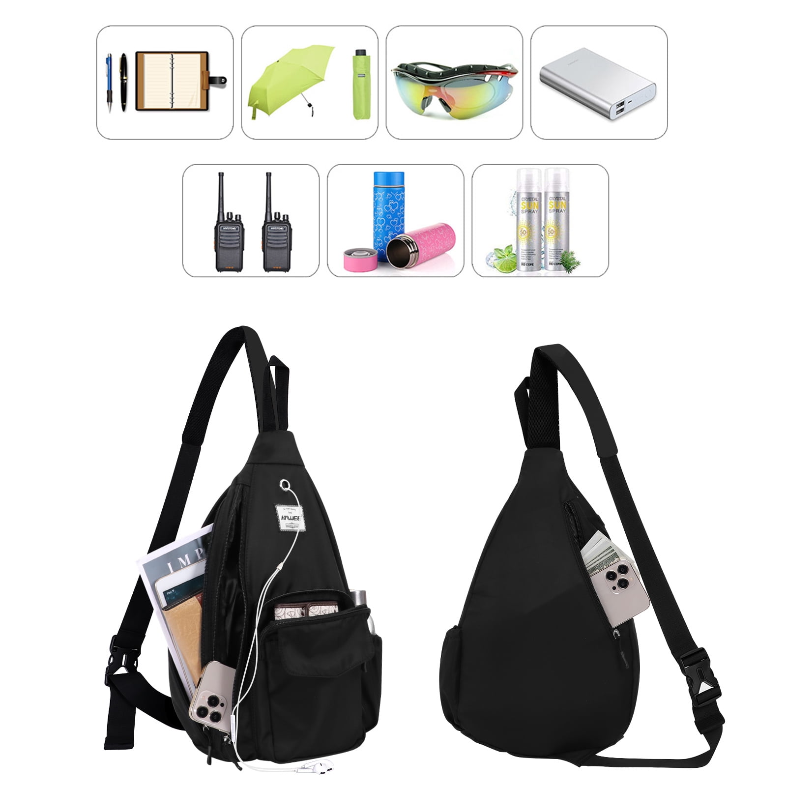 HAWEE Women's Crossbody Backpack Purse for Travel Sling Bag with Earphone Hole, Black
