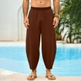 thumbnail image 2 of BiZtdJrK Cotton Linen Beach Pants for Men Elastic Waist Cropped Harem Pants Fashion Hippie Yoga Trousers with Pockets Coffee XL, 2 of 9