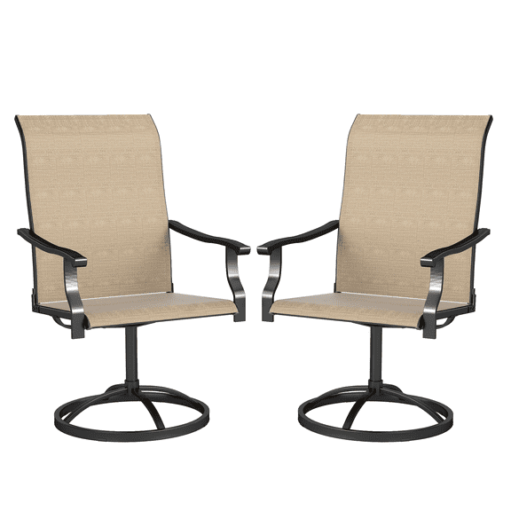 Patio Swivel Chairs Set of 2, High Back Outdoor Dining Chairs, All-Weather Mesh, 360° Swivel, Backyard Lawn Garden Furniture, Brown