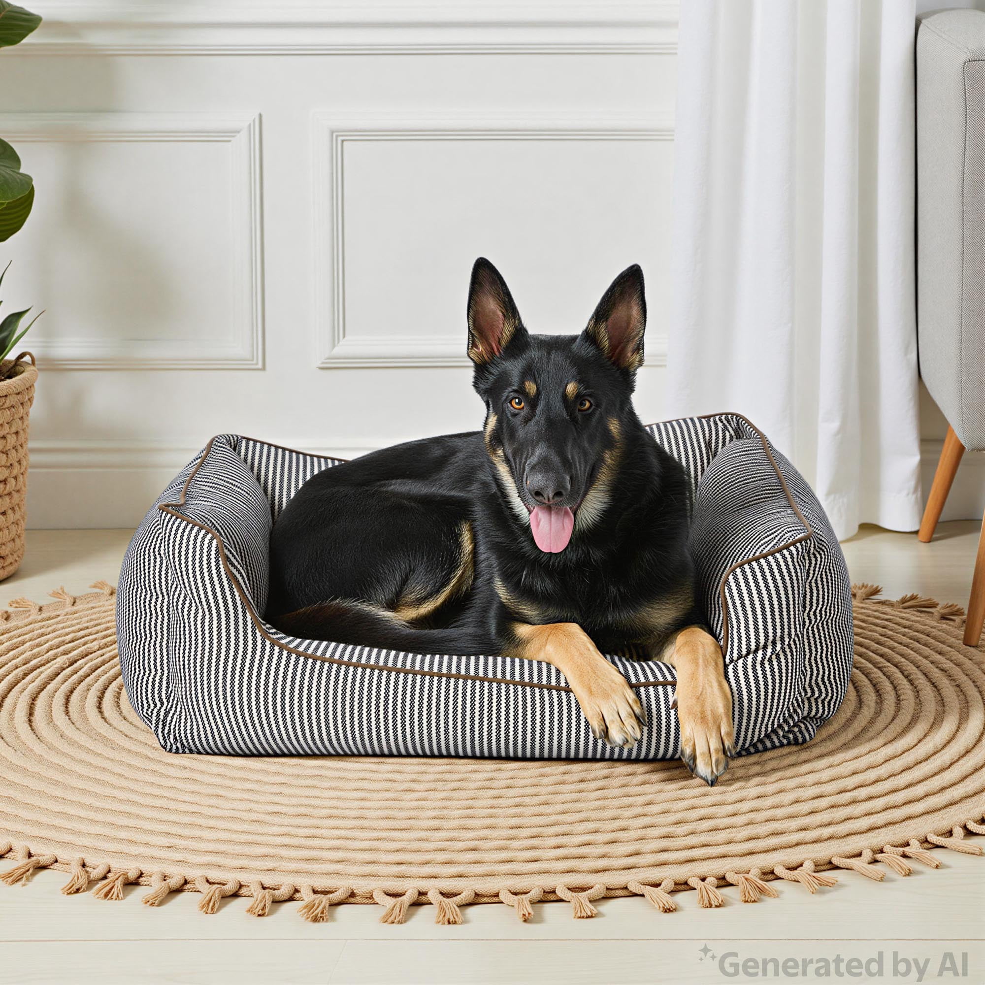 Vibrant Life Large High Wall Striped Dog Bed, Black and White, 36" x 27"