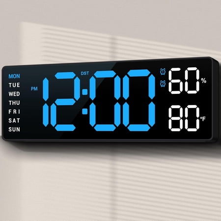 10 " Digital Wall Clock Large LED Display Blue | Dual Alarm, Humidity, Auto Dimming, Big Numbers photo 10 " Digital Wall Clock Large LED Display Blue | Dual Alarm, Humidity, Auto Dimming, Big Numbers