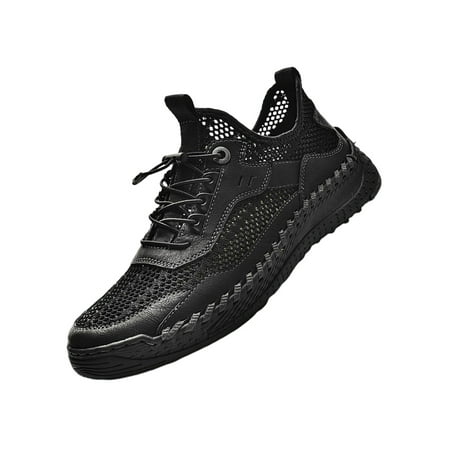

Woobling Mens Sneakers Breathable Running Shoe Drawstring Athletic Shoes Men Fashion Sneaker Slip Resistant Trainers Sport Anti-Slip Black 1# 6.5