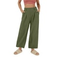 thumbnail image 2 of SELONE Green Wide Leg Dress Pants for Women Plus Size Lounge Pants with Pockets Cotton Linen Wide Leg Elastic Waist Full Length Trouser Loose Long Beach Pants Solid S Tall Breathable Summer Clothes, 2 of 8