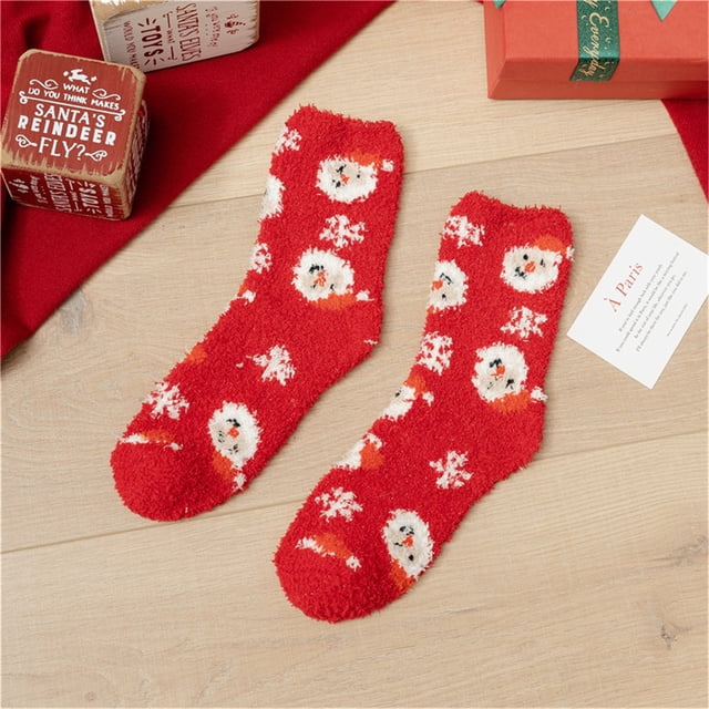 Hamky Chaussettes pour Femmes, Chaussettes Duveteuses, Super Mignonnes Chaudes en Peluche Douce Imprimée Chaussettes de Noël pour Femmes Chaussettes d'Hiver, Chaussettes Douces, Chaussettes Moelleuses Rouges