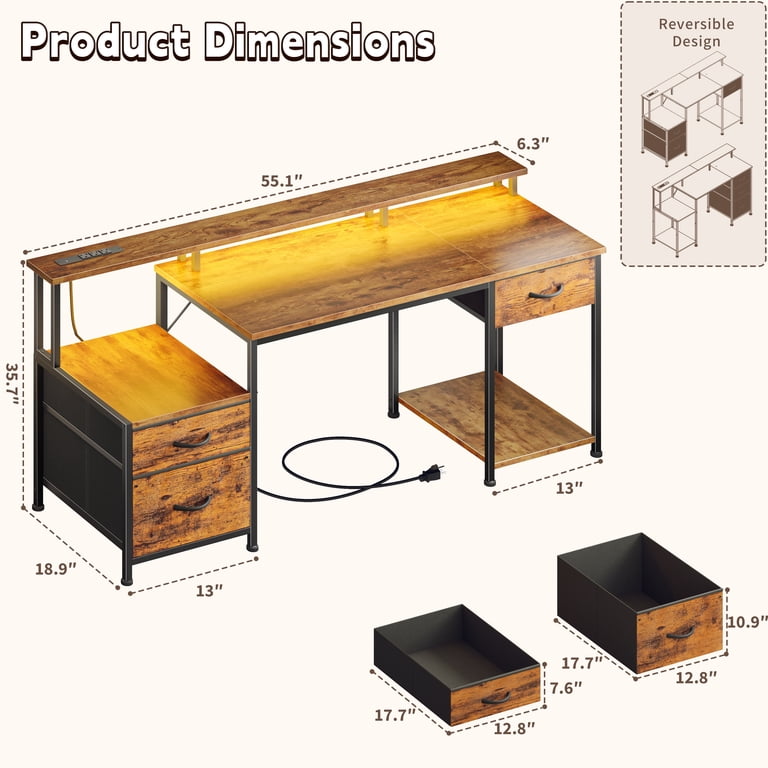 Satifur 55" Gaming Desk with Monitor Stand & RGB LED photo 6