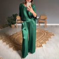 thumbnail image 2 of BLOCLOALO 2 Piece Lounge Set 3/4 Sleeve Tops Outfits Short Sleeve V Neck Tops and Wide Leg Pants Sets Loungewear Casual Summers V Neck Blouses Oversized Lounge Sets Soft Lounge Sets for Women Green S, 2 of 5
