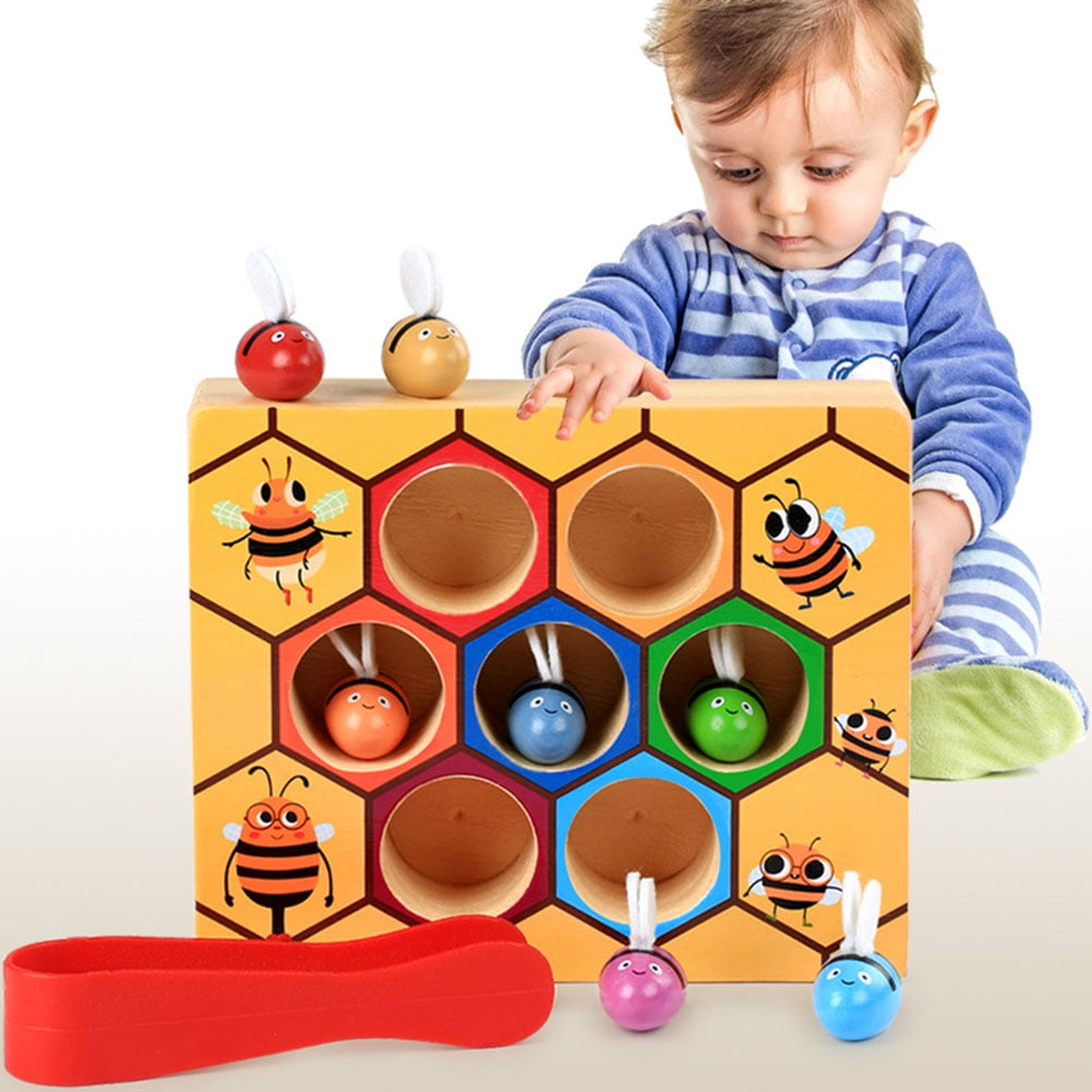 Wooden Montessori Bee Clip Out Box Game Kids Intelligence Toy Y2 