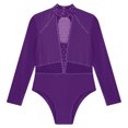 thumbnail image 5 of Yartina Kids Girls Rhinestones Mock Neck Figure Ice Skating Ballet Dance Leotard Bodysuit Long Sleeve Purple 16, 5 of 7