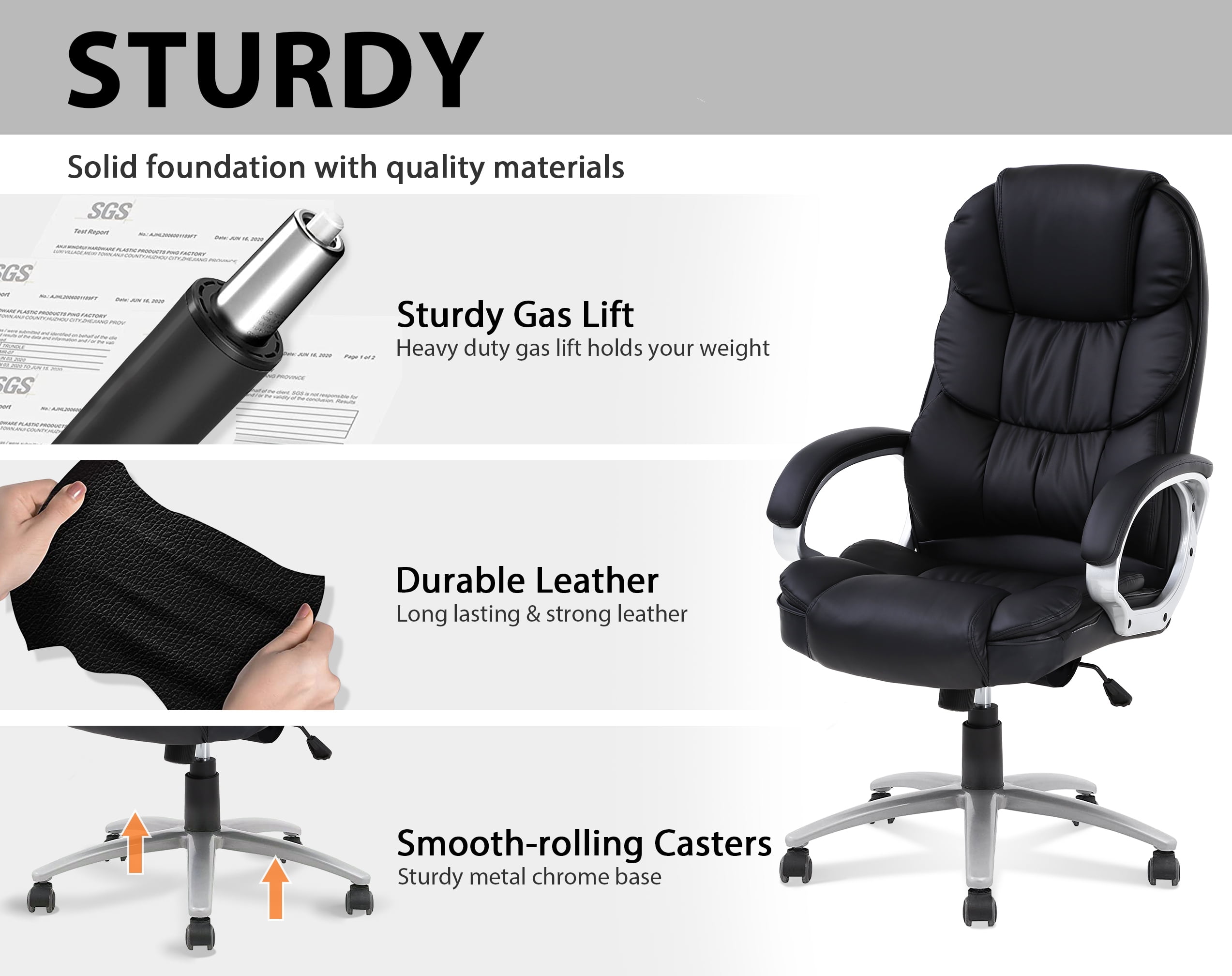 CL.HPAHKL Ergonomic Adjustable PU Leather High Back Home Office Desk Chair, Black Set of 1