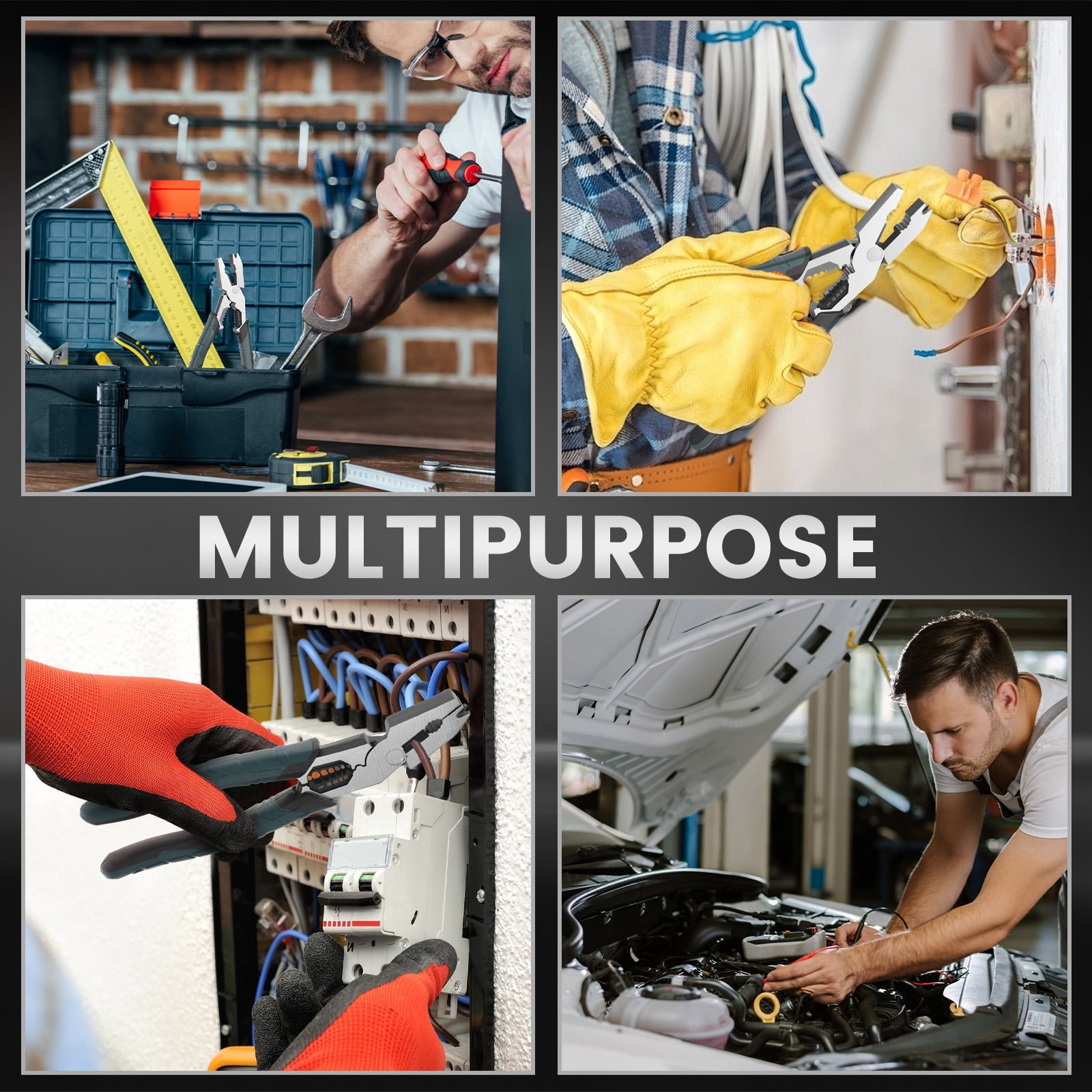 9-in-1 Multi-Function Cutting Pliers Industrial-Grade Wire Cutter Crimper with Offset Head and Leverage Design Cutting Tool for Home Nail Puller Stripper