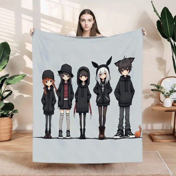 Cozy Flannel Blanket with Stylish Character Design - Soft Warm Perfect for Sofa Travel Bed or Chair - Ideal for All Seasons