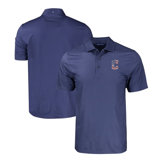 Men's Cutter & Buck  Navy Cleveland Guardians Stars & Stripes Big & Tall Pike Eco Tonal Geo Print Stretch Recycled Polo