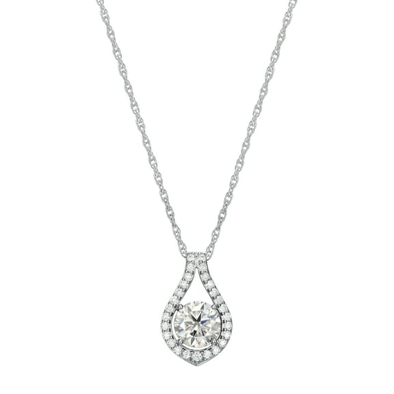 Forever Facets Moissanite Pendant Necklace in Rhodium Plated Sterling Silver, Adult Female