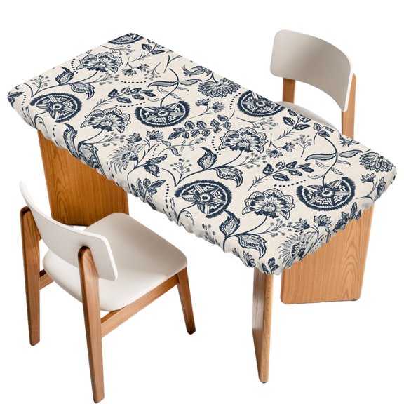 Fitted Tablecloth for 3 ft Rectangle Tables Pastoral Flowers Blue Table Cover with Elastic Edge Farmhouse Floral Waterproof Table Clothes for Patio Garden Dinner Party Picnic Indoor Outdoor Decor