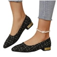 thumbnail image 7 of Womens Tweed Ballet Flats Low Block Heel Pumps Pointed Toe Slip On Gold Thread Black Office Work Comfort Shoes,Size 7, 7 of 7