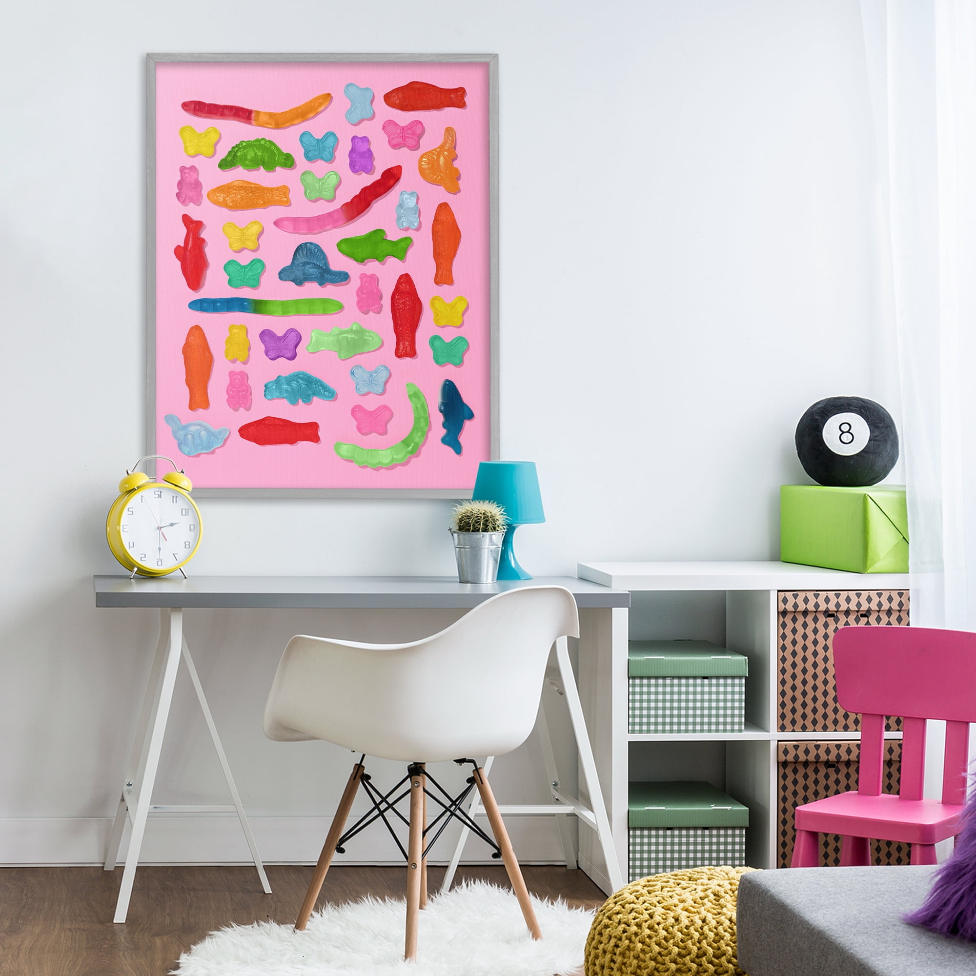 Stupell Industries Pink Gummy Animal Collage Gray Framed Giclee Art, design by LISH Creative