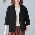 thumbnail image 4 of POIUYTR Blazer for Women Cotton Linen Long Sleeve Notch Lapel Suit Jackets Loose Casual Lightweight Breathable Casual Work Office Blazer Jacket, 4 of 5