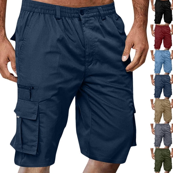 Mens Cargo Short Pants Outdoor Casual Essentials Shorts with Pockets Expandable Waist Lightweight Hiking Shorts Dark Blue 3XL