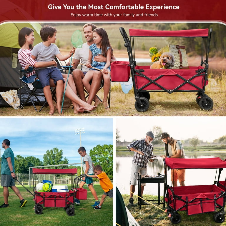 Collapsible Garden Wagon Cart with Removable Canopy, VECUKTY Collapsible Garden Wagon Cart with Removable Canopy, VECUKTY