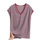 thumbnail image 2 of Pijama de manga corta para mujer, informal, holgado, a rayas, con cuello en V, de verano, fino, de poliéster, 2 of 3