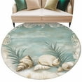 thumbnail image 6 of Teal Coastal Round Rug 5ft Washable Circle Kitchen Rugs Non Slip Vintage Ocean Beach Shell Nautical Large Area Rug Indoor Floor Carpet for Bedroom Living Room Home Office Dining Room Nursery, 6 of 8