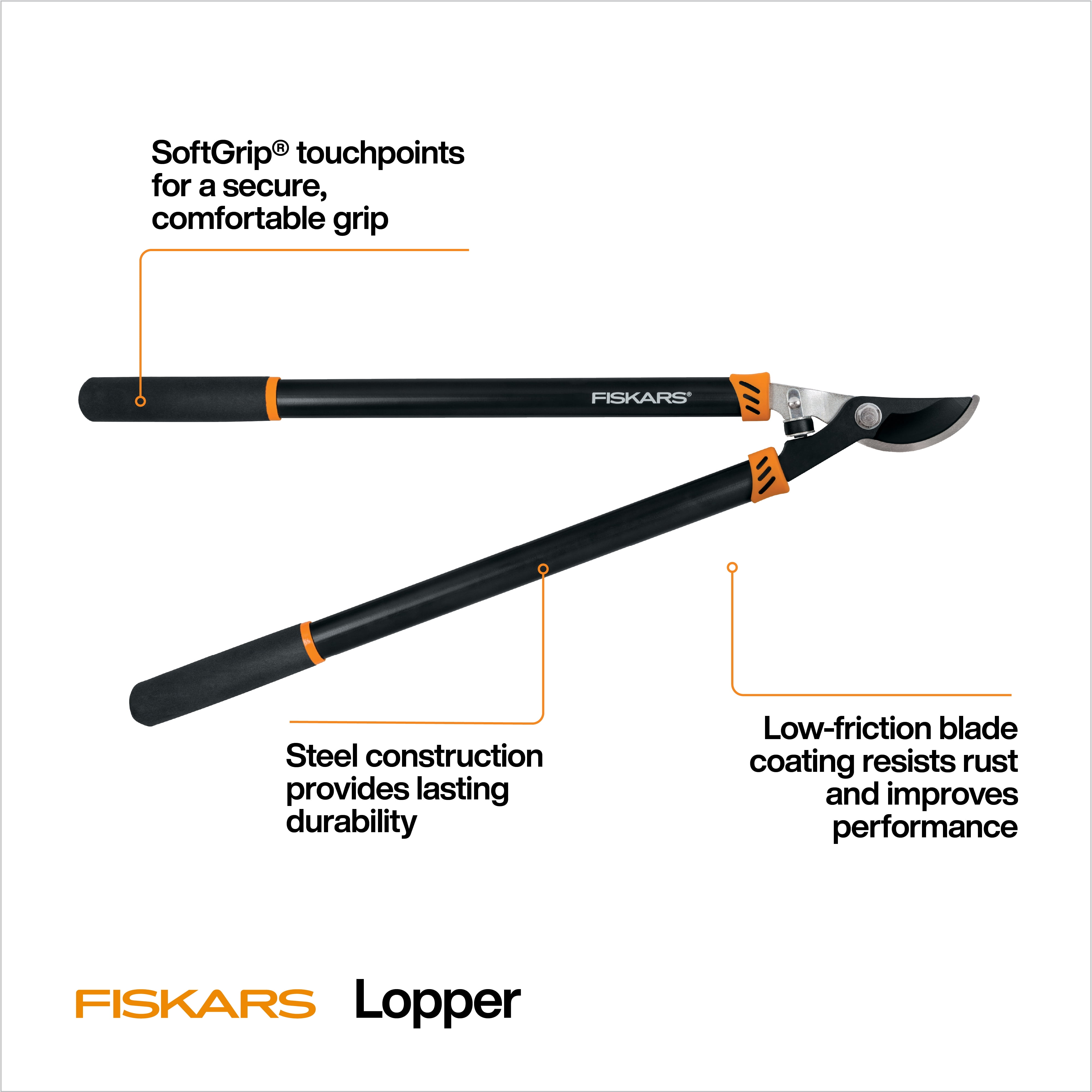 Fiskars Lopper and Pruner Garden Tool 3-Piece Set with Stainless Steel Blades, Black and Orange