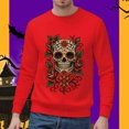 thumbnail image 3 of Halloween Sweatshirts for Men Long Sleeve Casual Crewneck Bloom Skull Graphic Sweatshirt Pullover Tops, 3 of 5