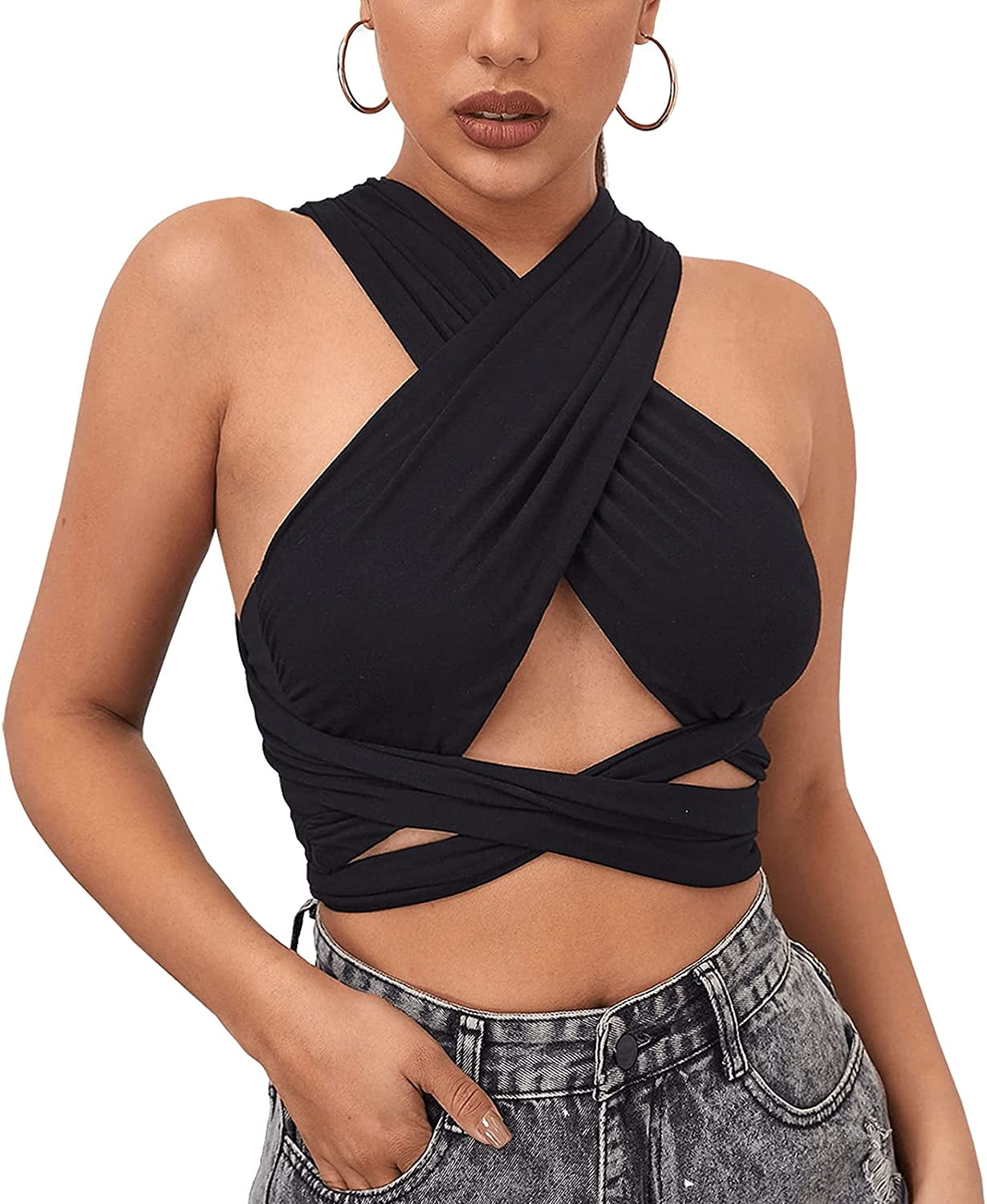 Cutout Strappy Bandage Tops Sleeveless 