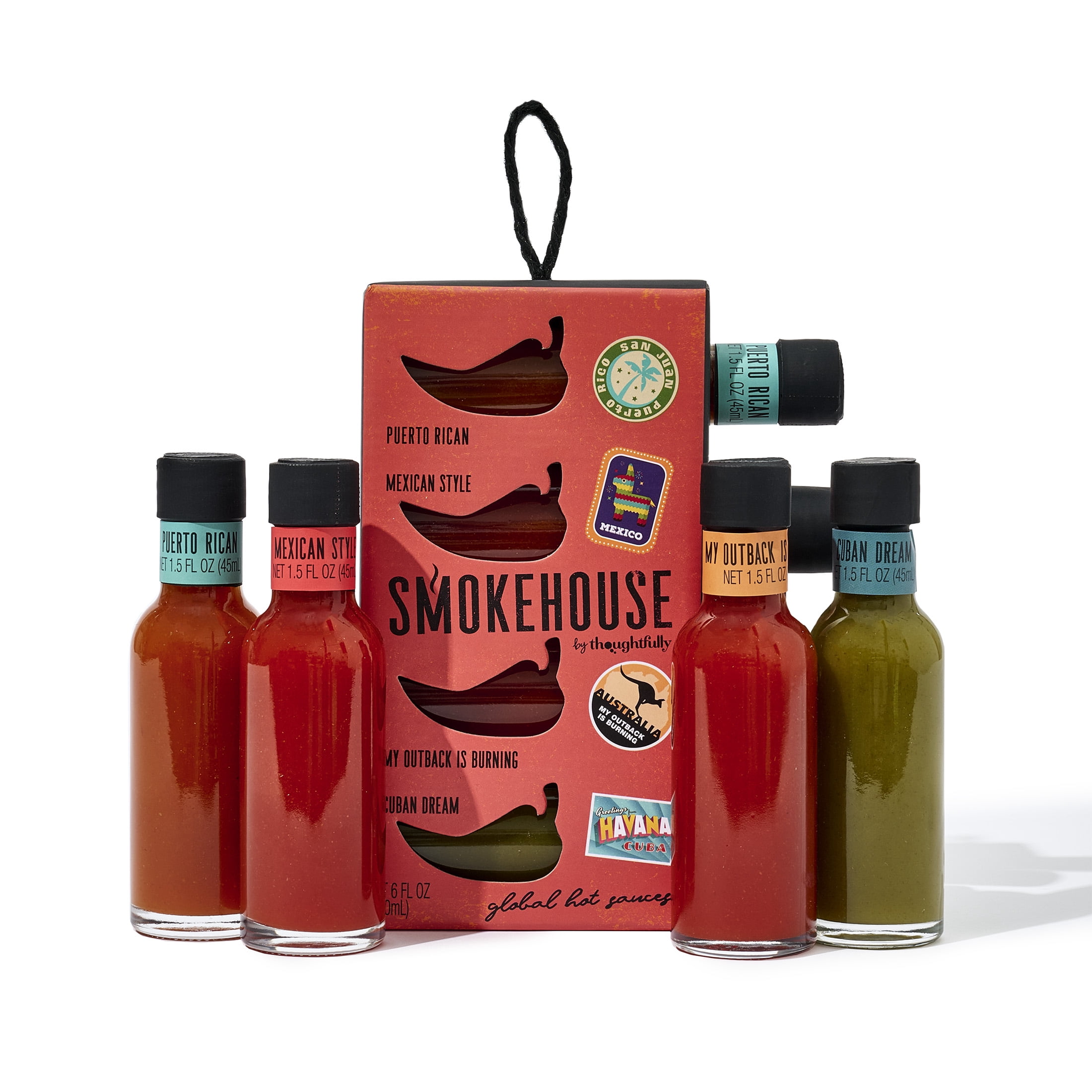(2 pack) Smokehouse by Thoughtfully Global Hot Sauce Variety Pack, Internationally Inspired Flavors Puerto Rican Mango Habanero Mexican Style for Father's Day Gifts, Set of 4