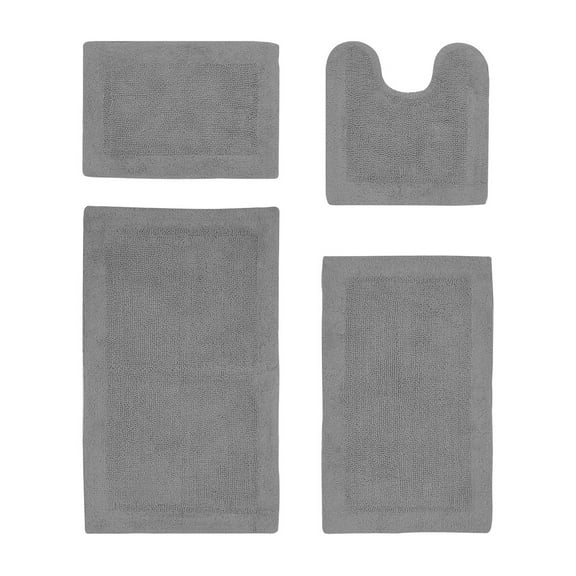 Better Trends Edge Gray Cotton 4 Piece Bath Rug Set, 17" x 24" | 20" x 20" | 21" x 34" | 24" x 40"