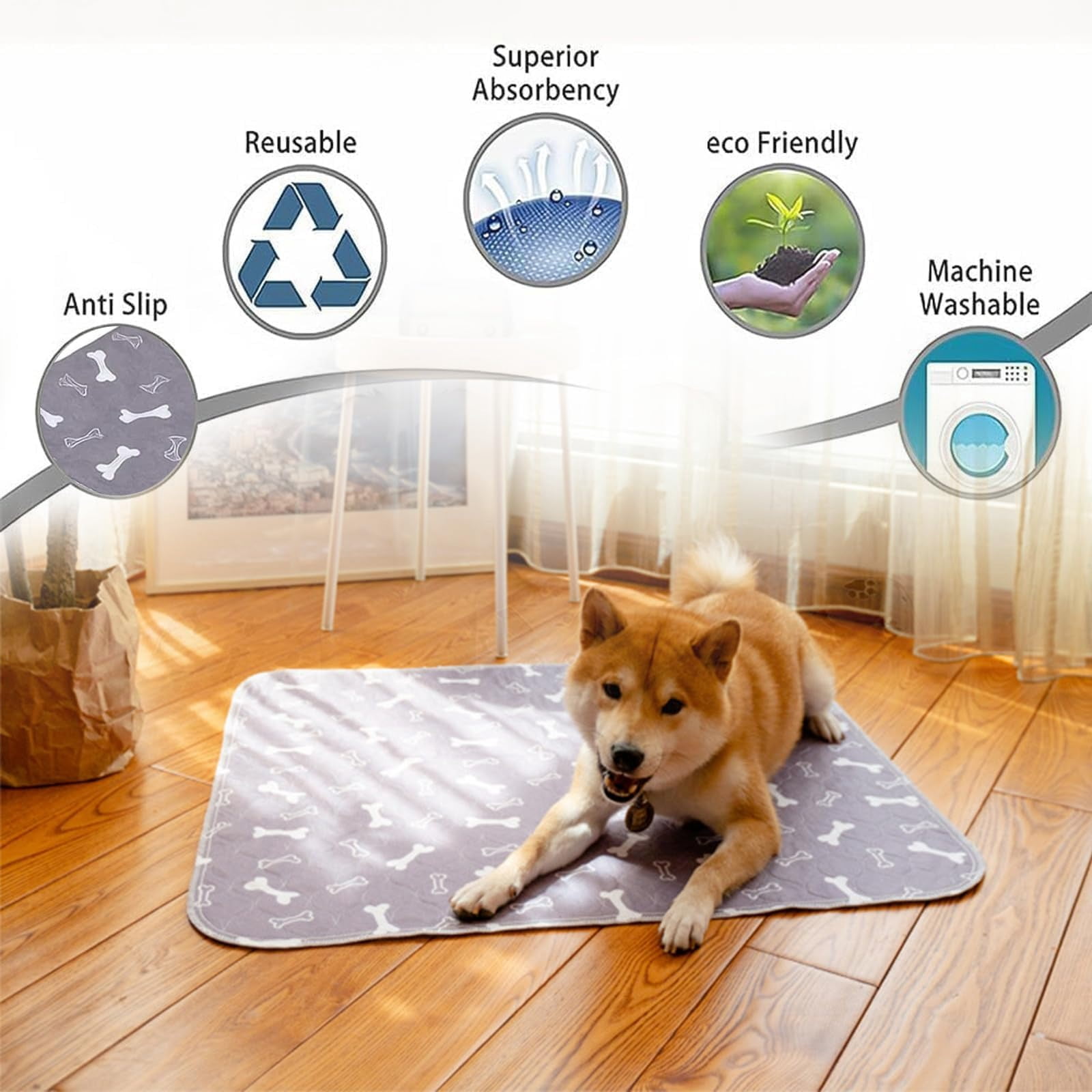 Puppy Pads for Dogs, Washable Puppy Pads with Pheromones, Pee Pads for Dogs & Cats, Durable Leak-Proof & Anti-Slip Pet Training Pads for Home & Travel, Reusable