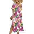 thumbnail image 6 of Womens Summer Dresses with Pocket Short Sleeve Floral Dresses Loose Fit Slit Long Dresses Summer Going Out Outfits, Hot Pink, M, 6 of 6