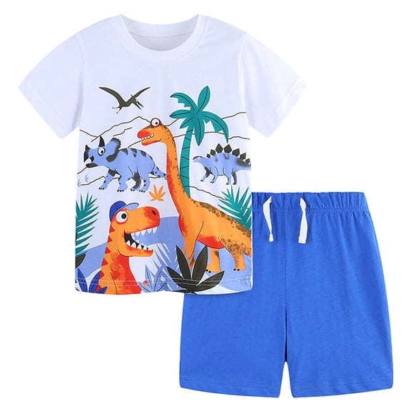 YEPGAR Toddler Boy Clothes Cartoon Cotton Summer Short Sleeve T Shirt And Shorts Kids Outfit Set 2 7 Year for 1-7 Years (White, 6-7 Years)
